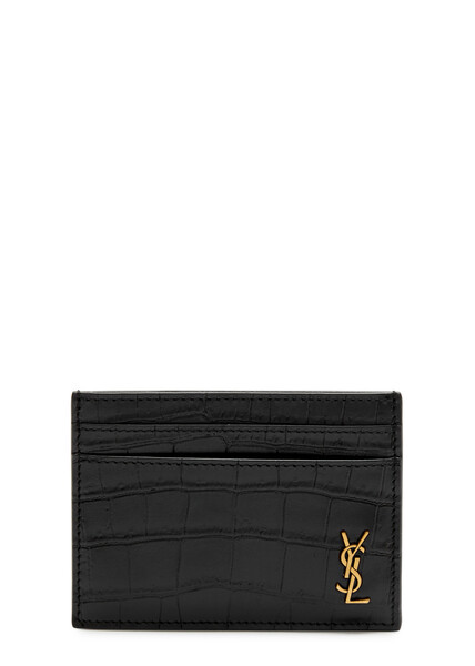  Saint Laurent Crocodile-effect Leather Card Holder - Black - One Size 