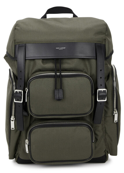  Saint Laurent Hunt Panelled Canvas Backpack - Khaki - One Size 