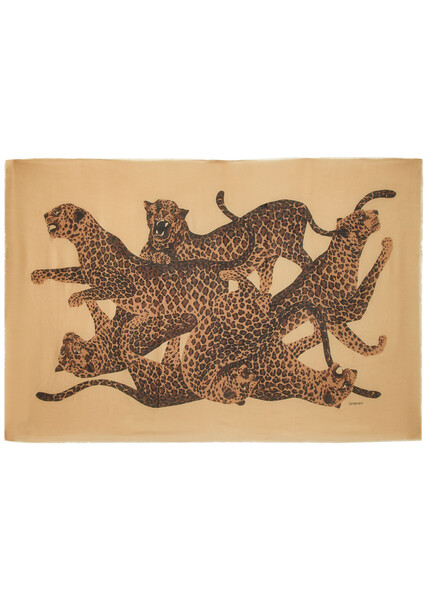  Saint Laurent Leopard Wool Scarf - Multicoloured - One Size 
