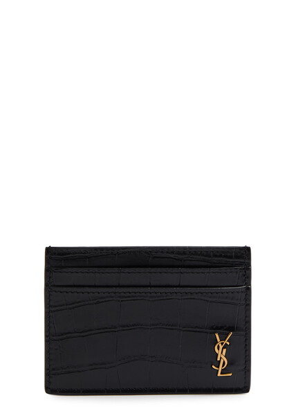  Saint Laurent Logo Crocodile-effect Leather Card Holder - Black - One Size 
