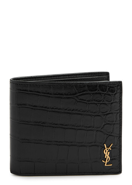  Saint Laurent Logo Crocodile-effect Leather Wallet - Black - One Size 