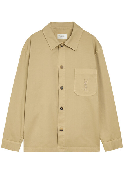  Saint Laurent Logo-embroidered Twill Overshirt - Beige - S 