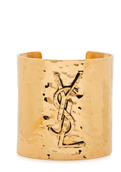  Saint Laurent Logo Hammered Cuff - Gold - M 
