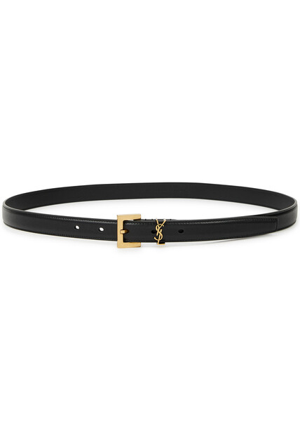  Saint Laurent Logo Leather Belt - Black 