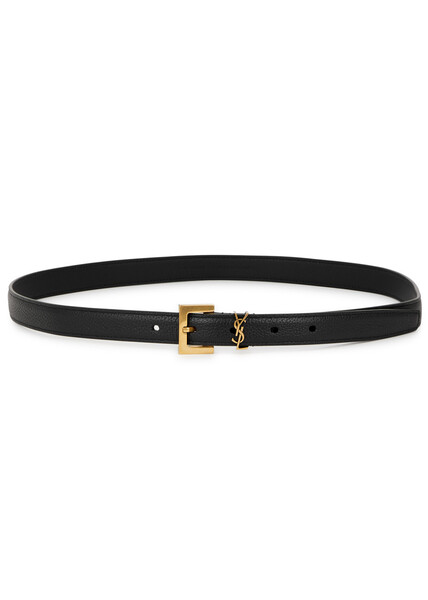  Saint Laurent Logo Leather Belt - Black 