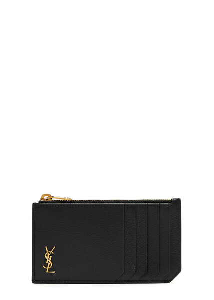  Saint Laurent Logo Leather Card Holder - Black - One Size 