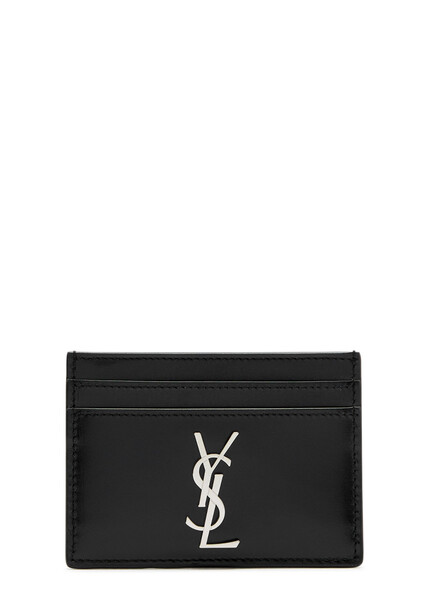  Saint Laurent Logo Leather Card Holder - Black - One Size 