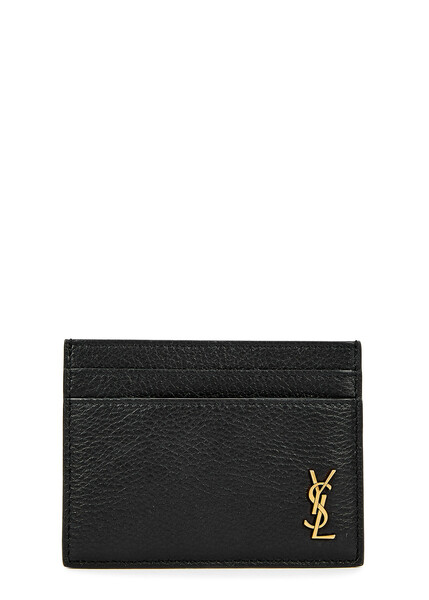  Saint Laurent Logo Leather Card Holder - Black - One Size 