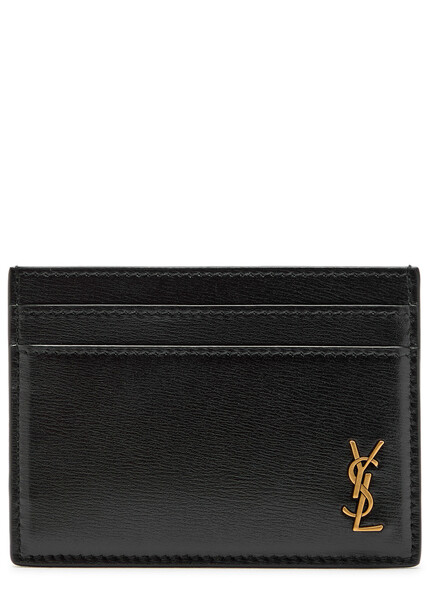  Saint Laurent Logo Leather Card Holder - Black - One Size 