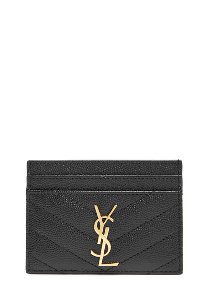  Saint Laurent Logo Leather Card Holder - Black 
