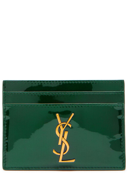  Saint Laurent Logo Patent Leather Card Holder - Dark Green - One Size 