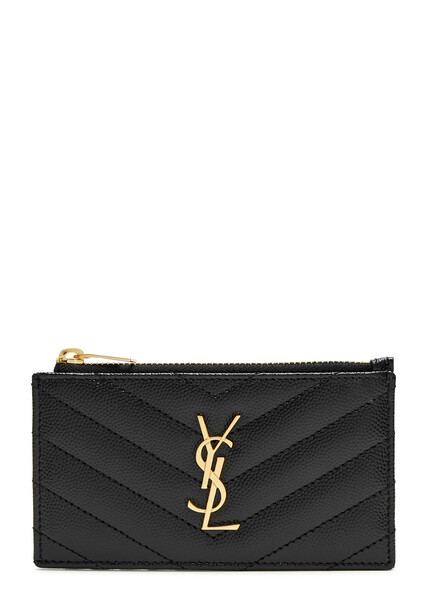  Saint Laurent Logo Quilted Leather Card Holder - Black 