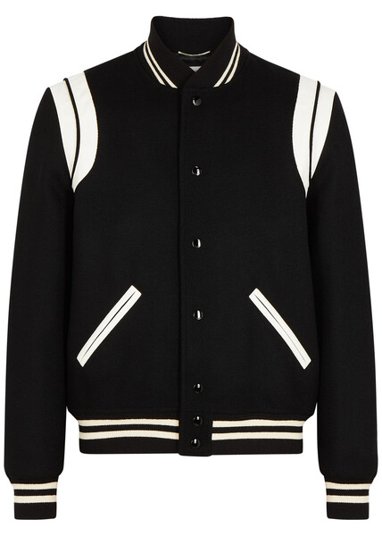  Saint Laurent Panelled Wool-blend Bomber Jacket - Black - 48 