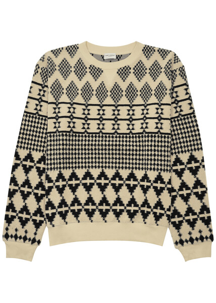  Saint Laurent Patterned-jacquard Terry Sweatshirt - Beige - M 