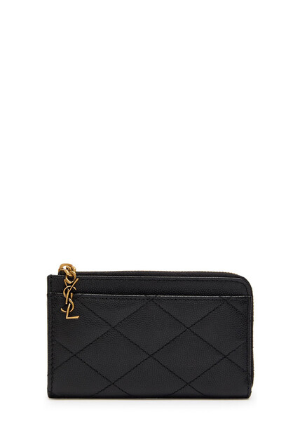  Saint Laurent Quilted Pebbled Leather Card Holder - Black - One Size 