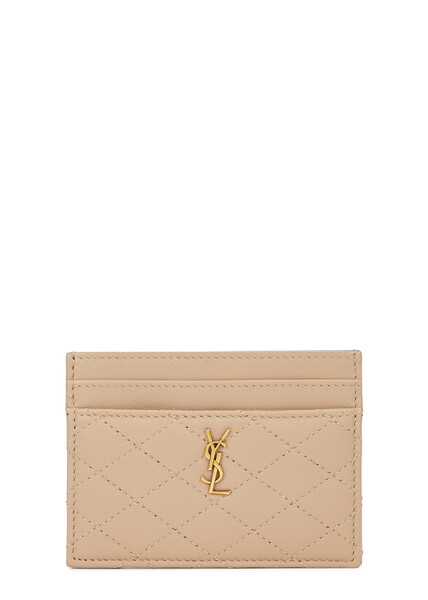  Saint Laurent Small Quilted Leather Card Holder - Beige 