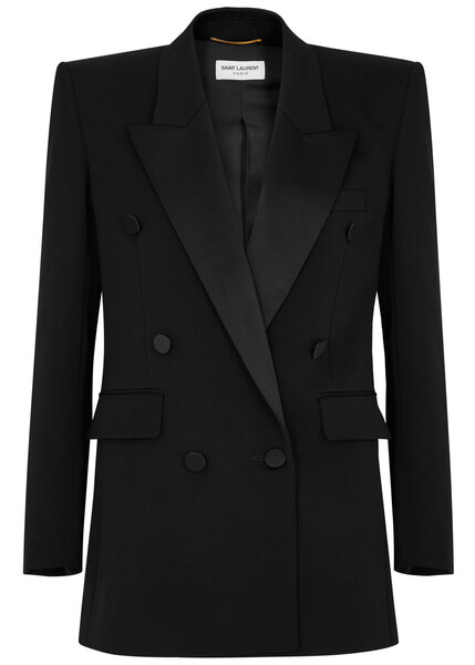  Saint Laurent - Women's Black Double-breasted Wool Blazer - Size 40 (uk12/m), Strong Shoulder Padding - 40 (uk12 / M) 