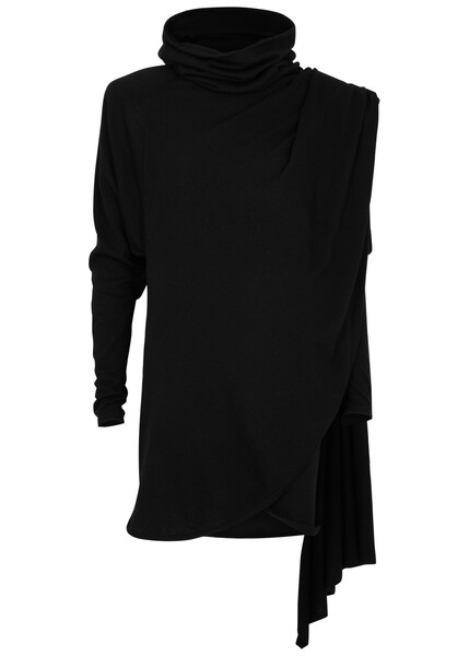  Saint Laurent - Women's Black Draped Hooded Wool Mini Dress - Size (uk8-10/s), Cape-effect & High-neck - S (uk8-10 / S) 