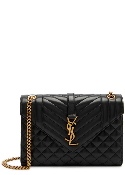  Saint Laurent - Women's Black Envelope Medium Leather Shoulder Bag - Adjustable Chain & Leather Strap - One Size 