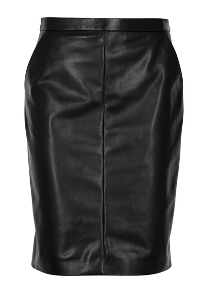  Saint Laurent - Women's Black Leather Midi Skirt - Size 40 (uk12 / M), Classic Pencil Silhouette & Slim Fit - 40 (uk12 / M) 