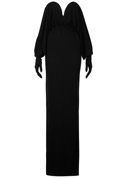  Saint Laurent - Women's Black Stretch-jersey Slim-fit Gown - Size 36 (uk8/s), Off-the-shoulder Sleeves - 36 (uk8 / S) 