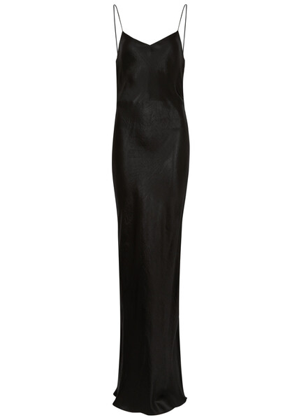  Saint Laurent - Women's Black V-neck Satin Maxi Dress - Size 38 (uk10 / S), Spaghetti Straps - 38 (uk10 / S) 