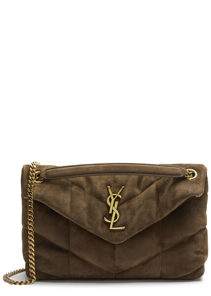  Saint Laurent - Women's Brown Quilted Lou Puffer Small Suede Shoulder Bag - Adjustable Chain Strap - One Size 