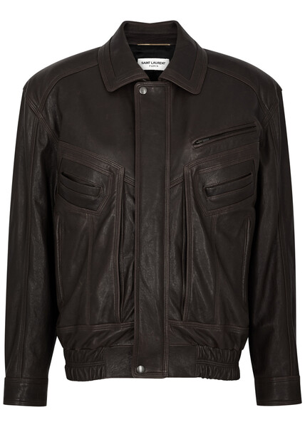  Saint Laurent - Women's Dark Brown Vintage-inspired Leather Jacket - Size 38 (uk10/s) & Regular Fit - 38 (uk10 / S) 