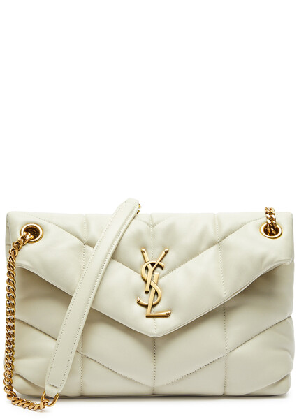  Saint Laurent - Women's White Quilted Leather Lou Puffer Small Shoulder Bag - Adjustable Chain Strap - One Size 