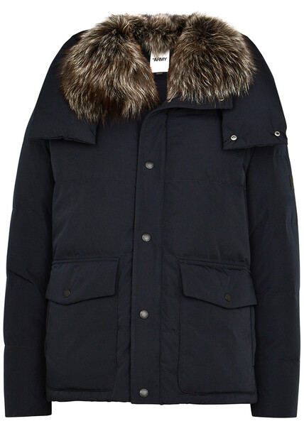  Yves Salomon Quilted Fur-trimmed Shell Jacket - Navy - 54 