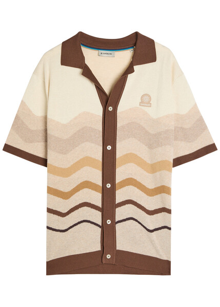  Sandbanks Gradient Pattern Knit Cotton Shirt - Beige - Xl 