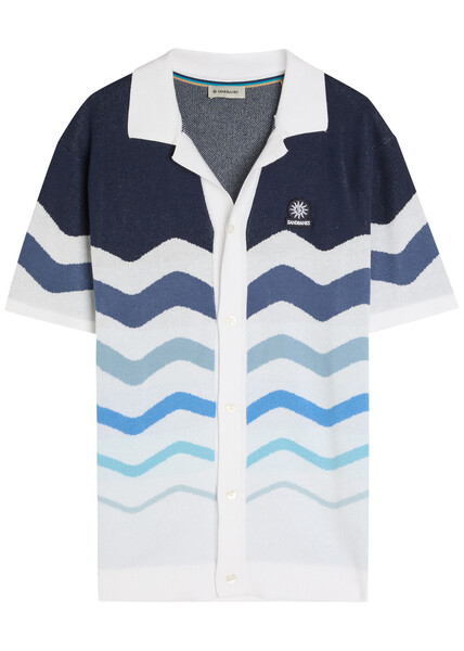  Sandbanks Gradient Pattern Knit Cotton Shirt - Blue - M 