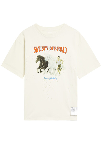  Satisfy Mothtech Printed Distressed Cotton T-shirt - Off White - L 