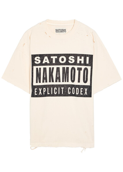  Satoshi Nakamoto Explicit Code Distressed Cotton T-shirt - White - M 