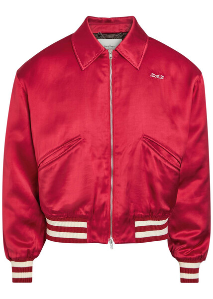  Second Layer Aces Embroidered Satin Bomber Jacket - Red - 48 (it48 / M) 