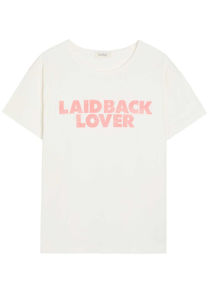  Second Layer Laidback Lover Printed Cotton T-shirt - Cream - L 
