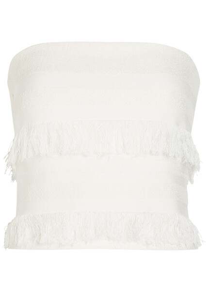  Simkhai Cairo Fringed Strapless Knit Top - Ivory - L (uk14 / L) 