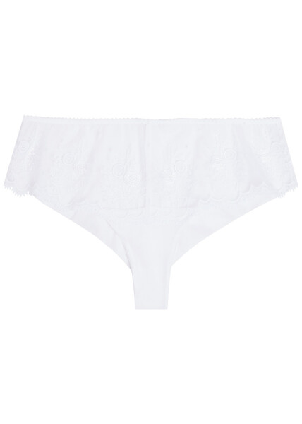  Simone Pérèle Intrigue Tanga Embroidered Tulle Shorty Briefs - White - 4 (uk 14 / L) 