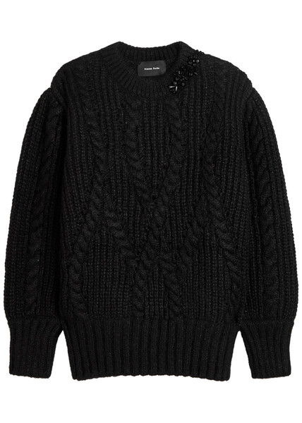  Simone Rocha Embellished Cable-knit Alpaca-blend Jumper - Black - Xs (uk6 / Xs) 