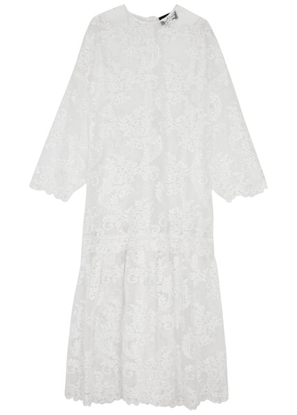  Simone Rocha Embroidered Tulle Maxi Dress - Ivory - 10 
