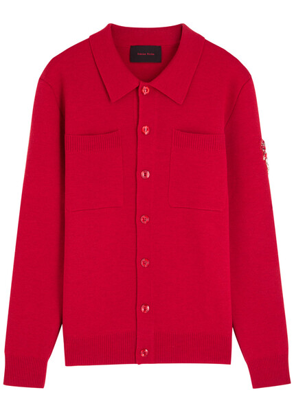  Simone Rocha Knit Workwear Crystal-embellished Wool Jacket - Red - L 
