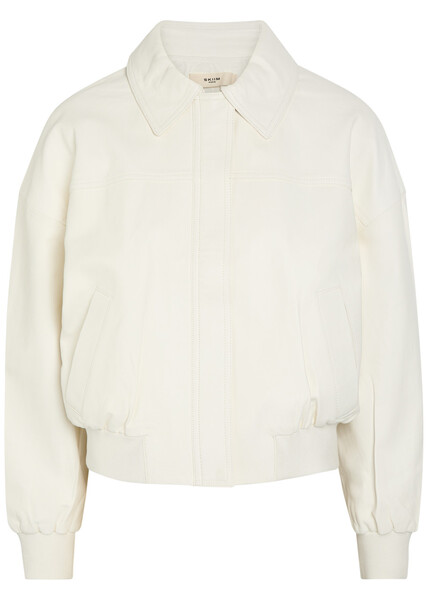  Skiim Boxy Leather Bomber Jacket - Off White - 40 (uk12 / M) 