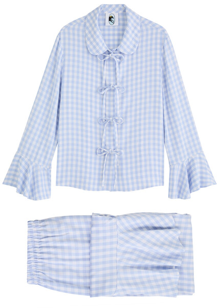  Sleeper Nebula Checked Twill Pyjama Set - Blue And White - S (uk8-10 / S) 