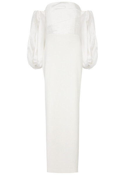  Solace London Carmen Off-the-shoulder Satin And Crepe Maxi Dress - Cream - 6 (uk6 / Xs) - 6 (uk6 /xs) 