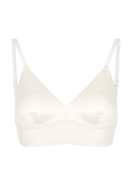  Spanx Shaping Satin Soft-cup Bra - Ivory - Xs 