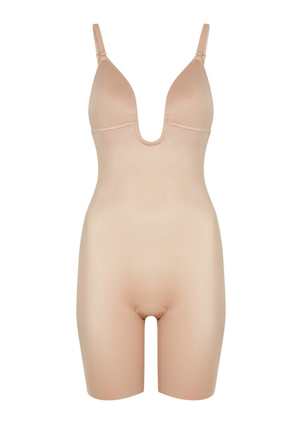  Spanx Suit Your Fancy Open-bust Mid-thigh Bodysuit - Beige - Xl 