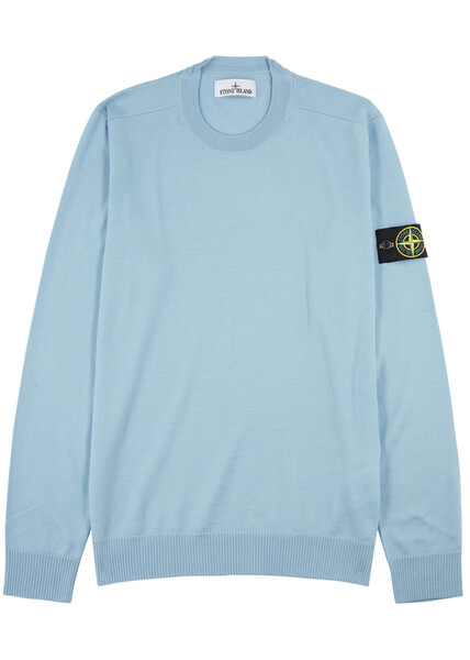  Stone Island Logo Cotton Jumper - Light Blue - S 
