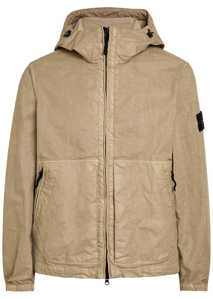  Stone Island Logo Hooded Nylon Jacket - Sand - S 