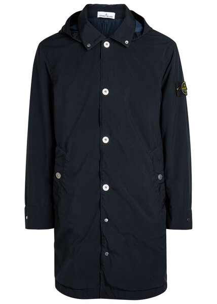  Stone Island Logo Hooded Shell Coat - Navy - Xl 