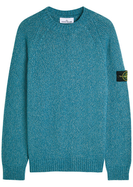  Stone Island Logo Knit Jumper - Petrol - M 